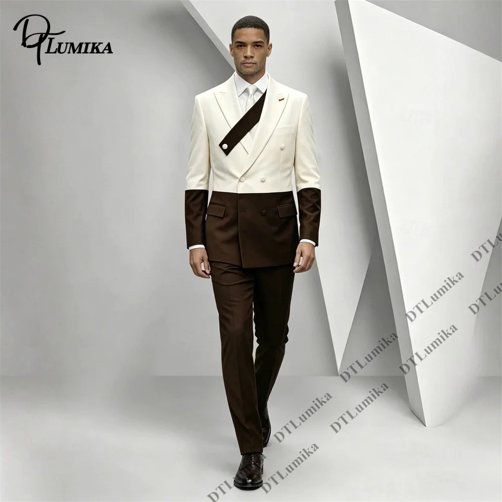 Men's 2 Piece Suit Color Block Double Breasted Blazer Pants Set Bold Fashion Formal Business Wedding Party Tuxedo for Groom Prom