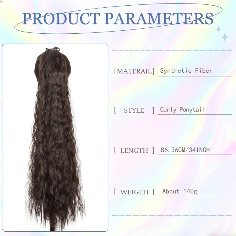 Clip in Hair Extension Ponytail Black Wrap Around Long Corn Curly 34 Inch Heat Resistant Synthetic Hairpiece for Women Daily Use
