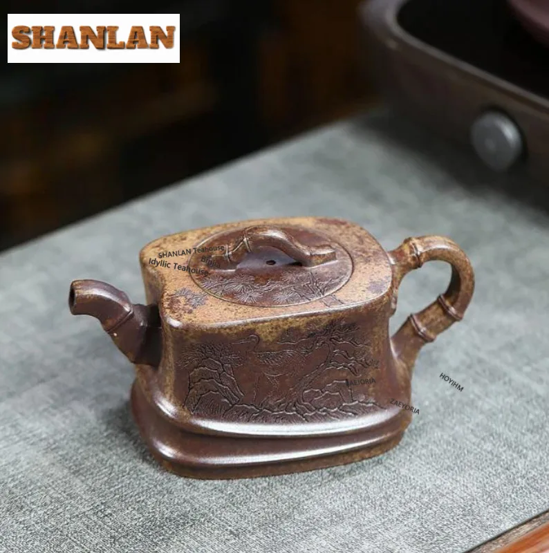 

380ml Exquisite Yixing Purple Clay Teapots Handmade Songhak Bamboo Joint Pot Raw Ore Cloud Mist Agarwood Mud Kettle Zisha Teaset