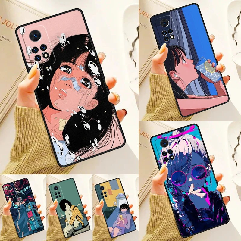 Vaporwave Glitch Anime Case For Samsung Galaxy S24 Plus S23 S20 S21FE Lite S22 Ultra Note 20 S8 S9 S10 Phone Coque