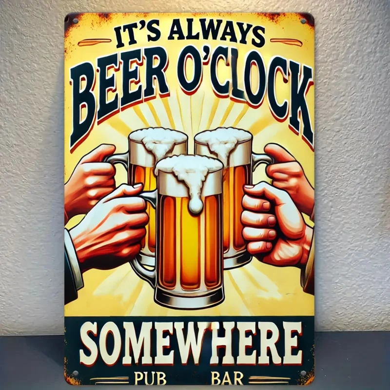 Always Beer Time Metal Sign Vintage Rustic Bar Pub Wall Decor Beer Glass Party Home Kitchen Gift