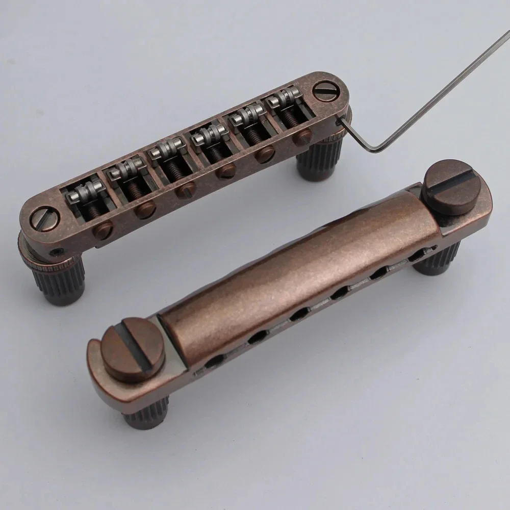 

Guitar Stop Bar Tailpiece with Anchors +Tune O Matic Roller Saddle Guitar Bridge Studs Bronze color for SG LP Guitars