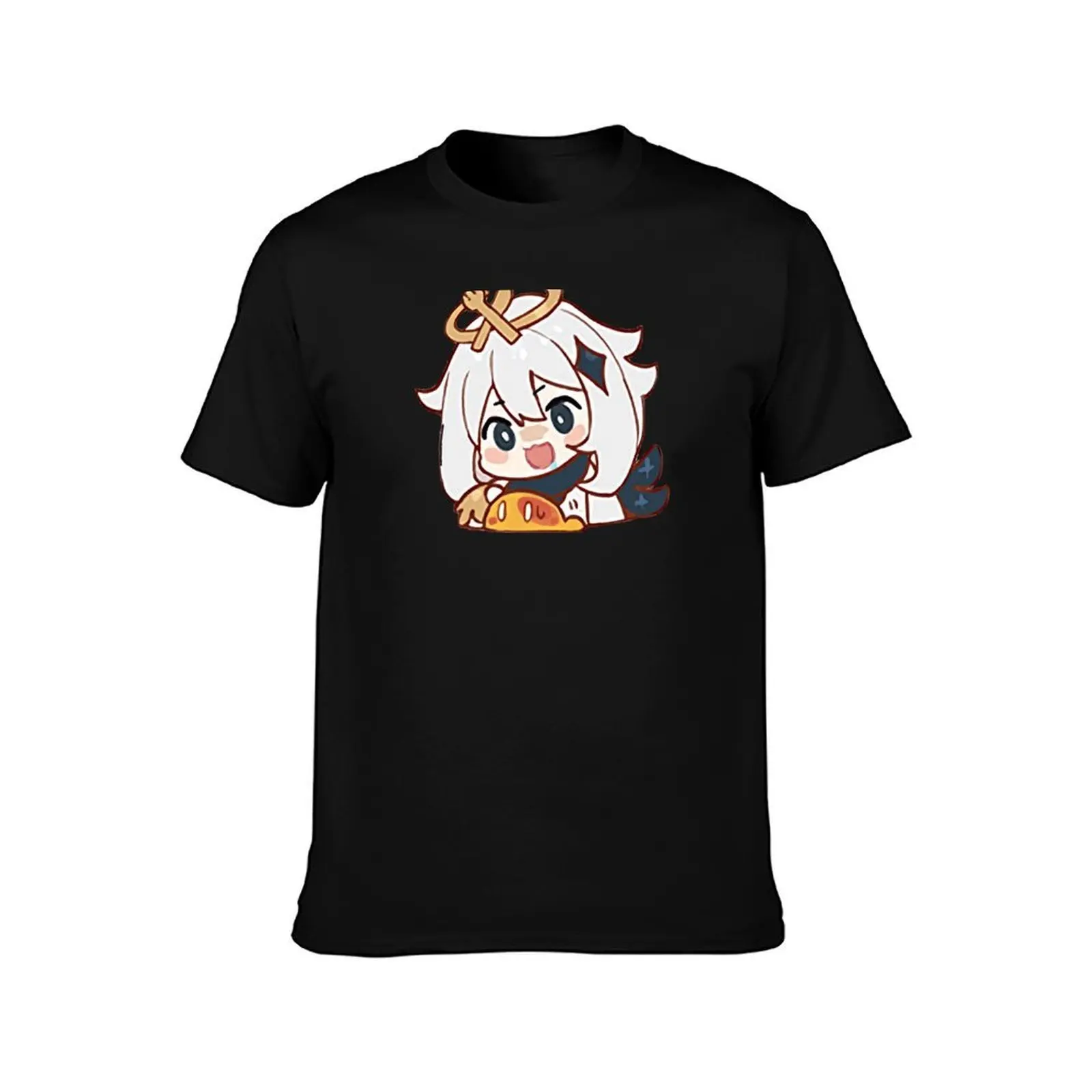 Paimon Food T-Shirt, Summer Casual Cotton Tee, Oversized Streetwear Tops, Vintage Graphic Print, Loose Fit Short Sleeve