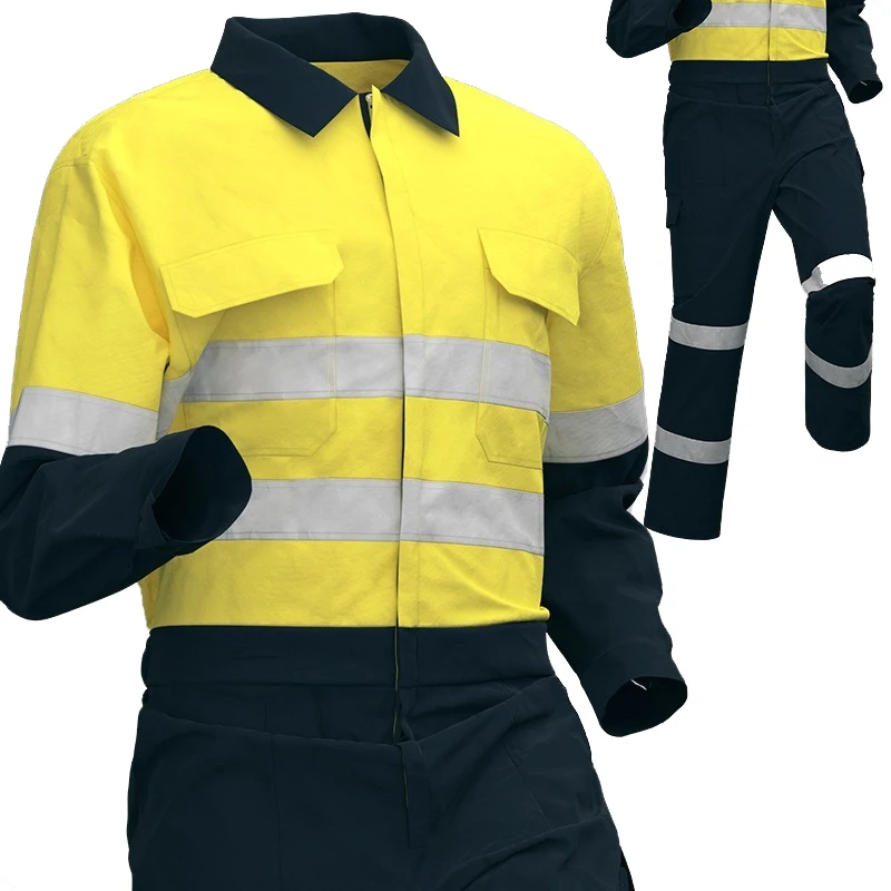 

High Visibility Work Clothes Men Construction Roadway Worker Coveralls Reflective Strips Workshop Uniform