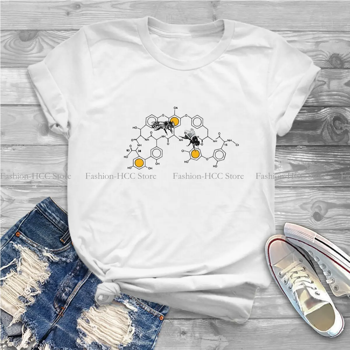 Making Honey On Macromolecular Structure As A Bee House Harajuku Polyester TShirt Bee Style Streetwear Comfortable T Shirt Women