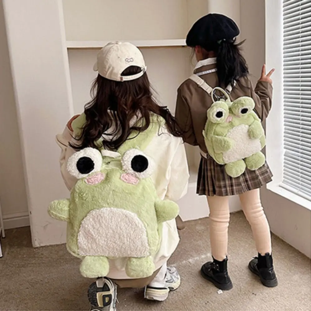 Pluche 3D Cartoon Kikker Rugzak Grote Capaciteit Kawaii Y2K Kinderen Kikker Schooltas Mode Creatieve Dieren Kikker Schoudertas