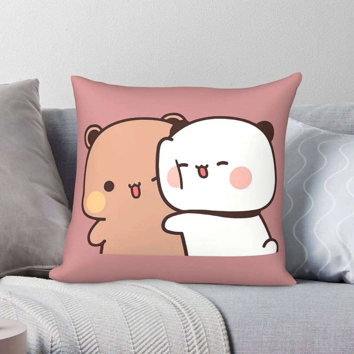 Romantic Hug Bubu Dudu Square Pillowcase Polyester Linen Velvet Creative Zip Decorative Pillow Case Sofa Cushion Cover 45x45