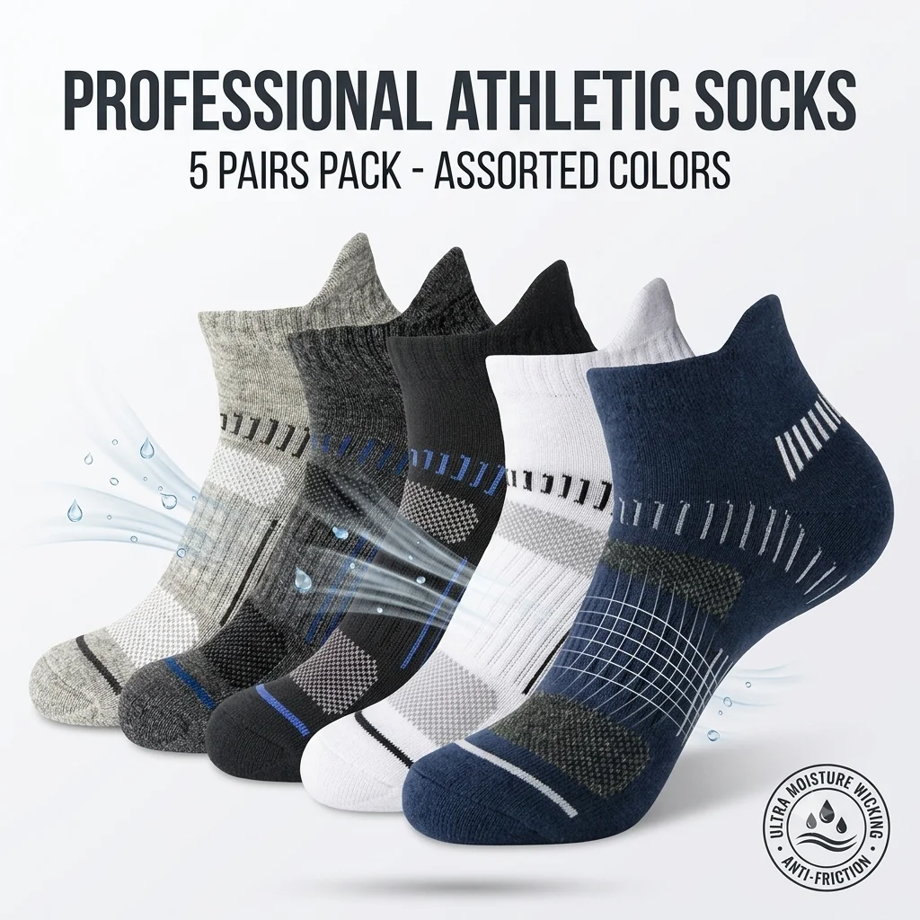 ​5 Pairs Professional Athletic Socks Men Breathable Mesh Running Socks Moisture Wicking Low Cut Sport Ankle Socks Anti-Blister A