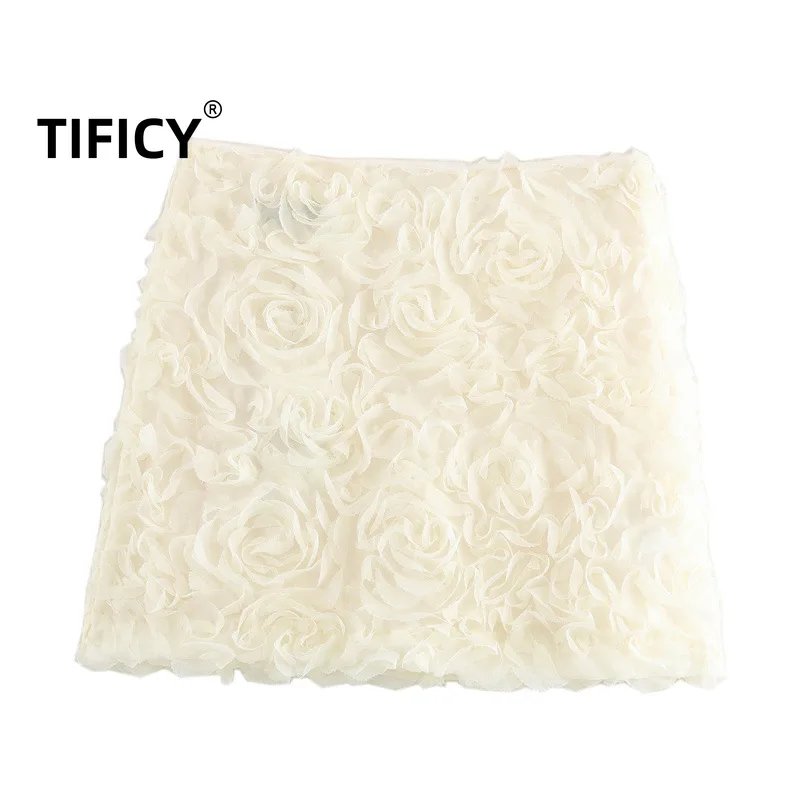 

TIFICY Autumn New Women's Clothing Three-dimensional Flower Shaped Texture Fashionable and Sexy Mini Streetwear Skirt