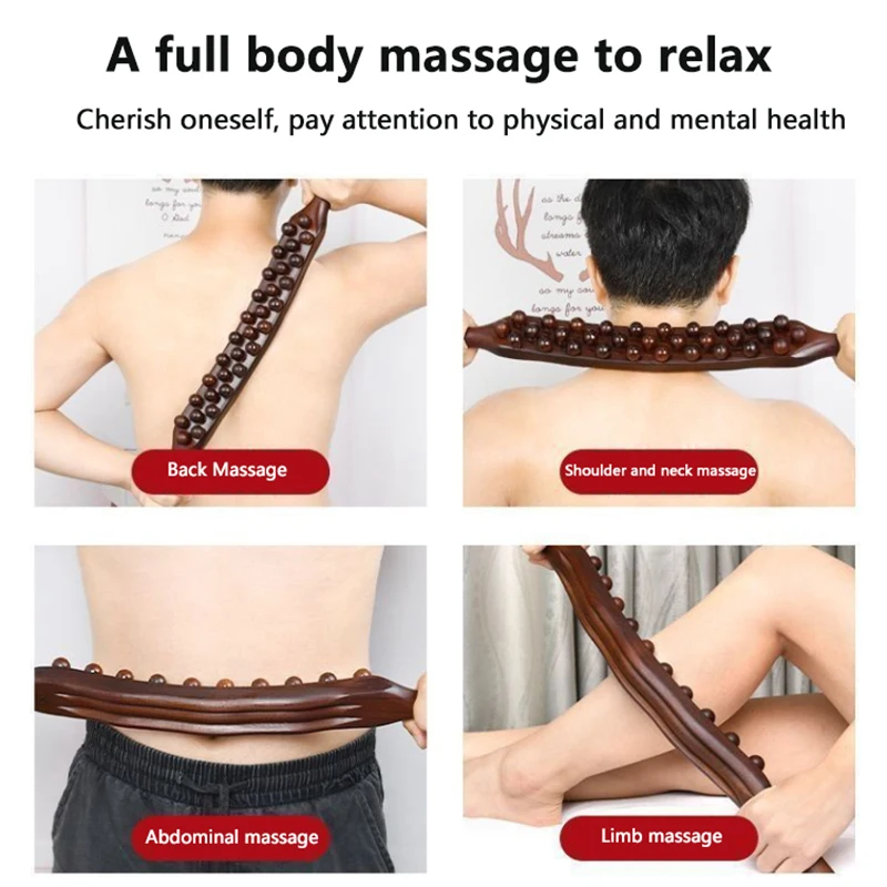 37 contas gua sha vara de massagem corporal de madeira vara portátil abdômen celulite massageador para alívio da dor nas costas massageador de terapia de madeira