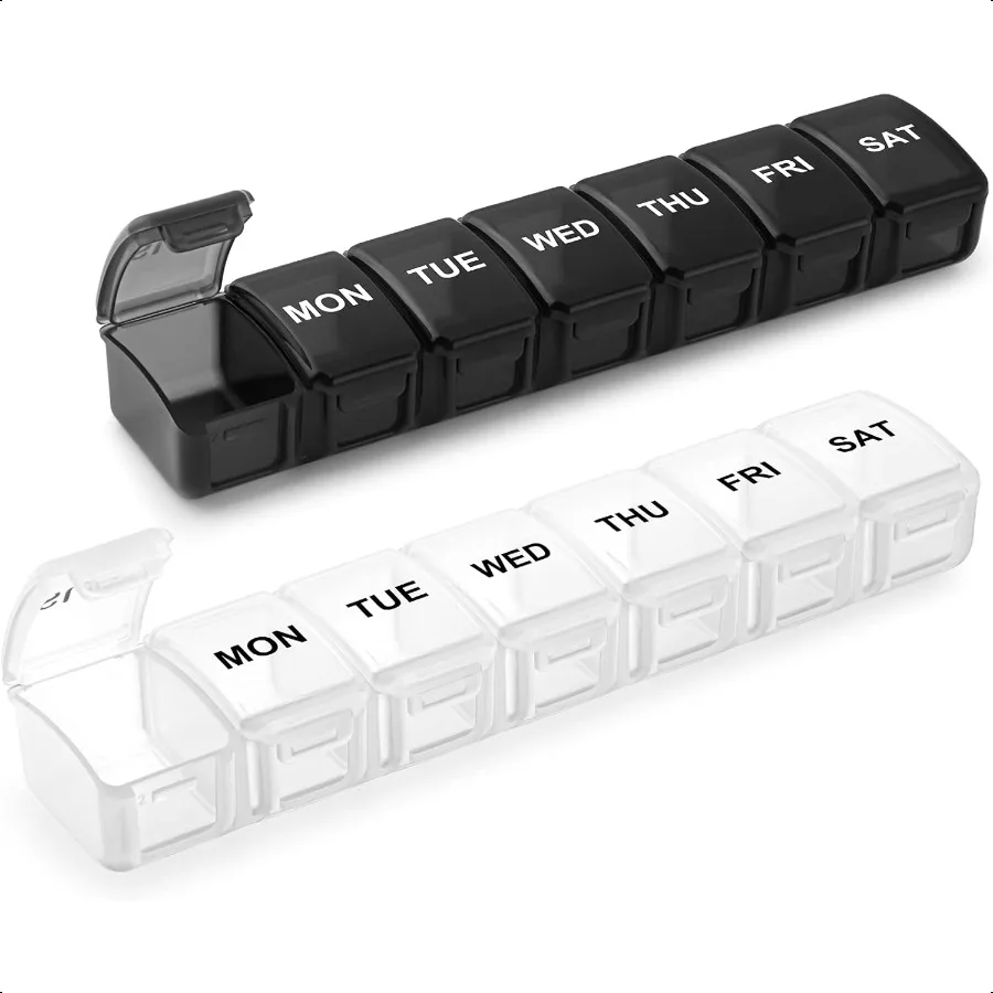 

Small Pill Organizer 2 Times a Day 2 Pack 7 Day Pill Box 1 Time a Day Travel Friendly Day Night Vitamin Organizer Weekly AM PM