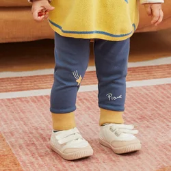 Amila Kids Pants Winter 2024 New Spliced Solid Color Leggings Baby Girls Trousers Warm Tight Star Cartoon Children's Clothing