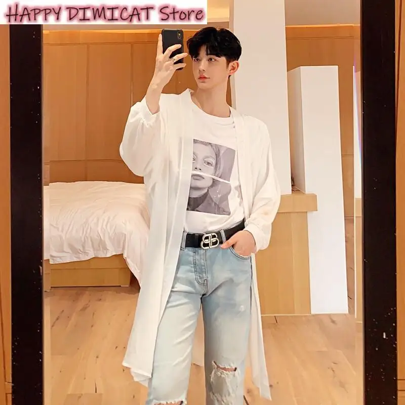 Men Shirt Casual  Breathable Translucent Long Sleeve New Korean Fashion Temperament Tops Solid Color