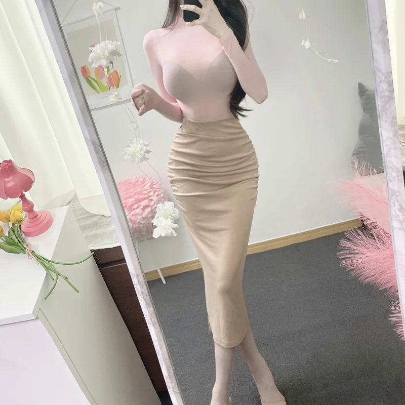 South korea Dongdaemun  Autumn clothes New Sexy Slim Fit Women's Pleat Split Fishtail Skirt Se