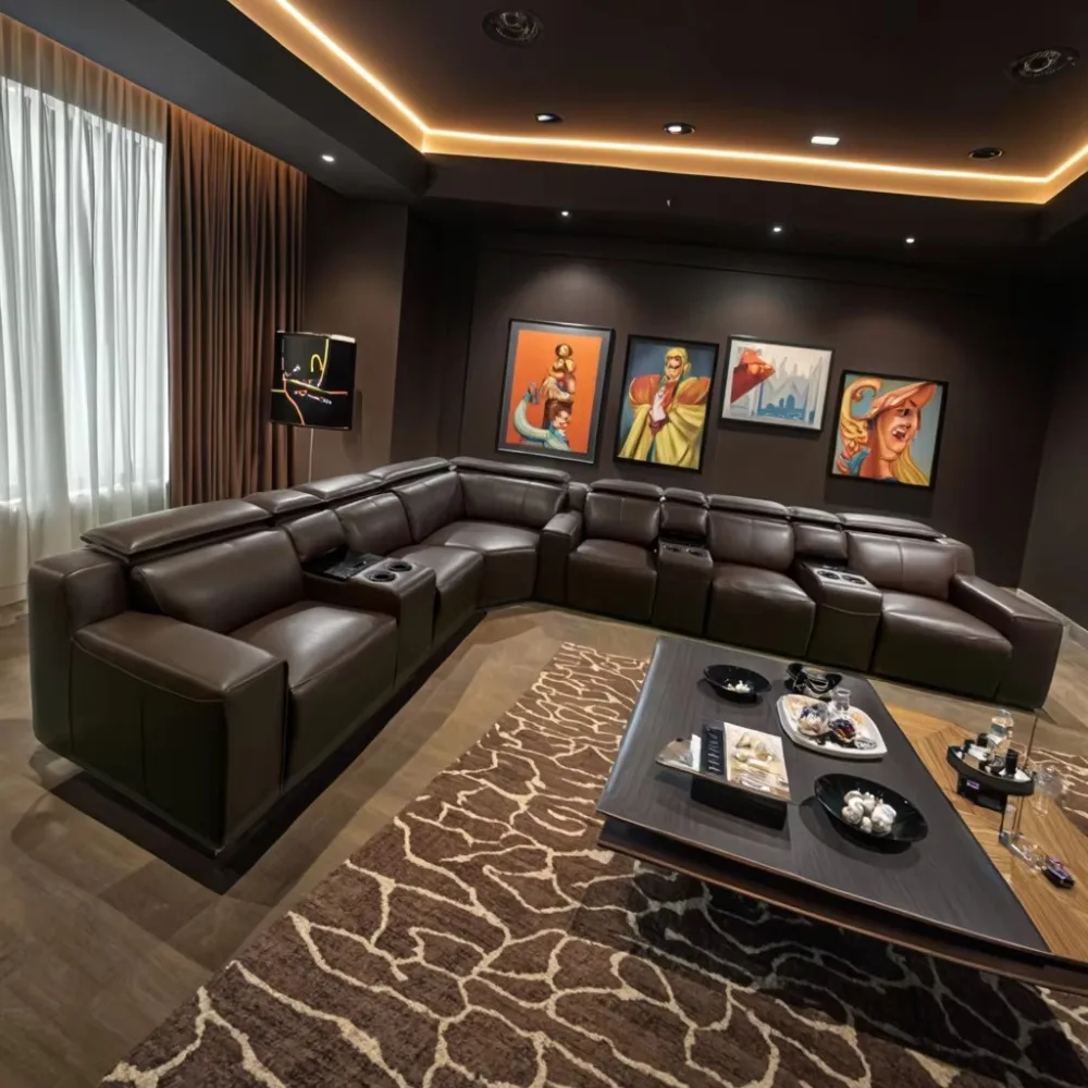 Luxury leather electric recliner multifunctional living room or theater sofa