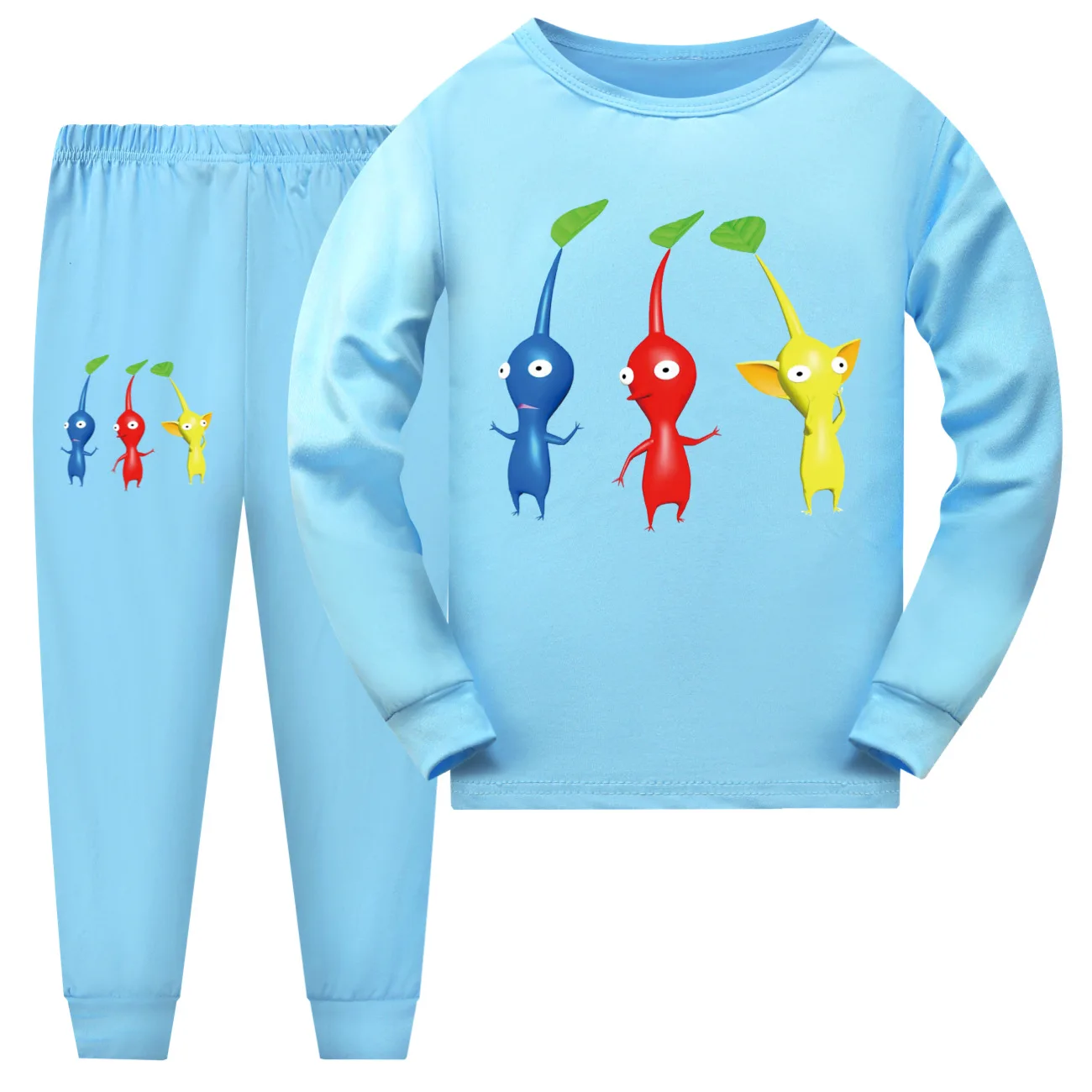 Pikmin 4 Costume Kids Long Sleeve Pajama Sets Baby Girls Long Sleeve Tshirt Pants 2pcs Sets Boys Casaul Sleepwear Children\'s Set