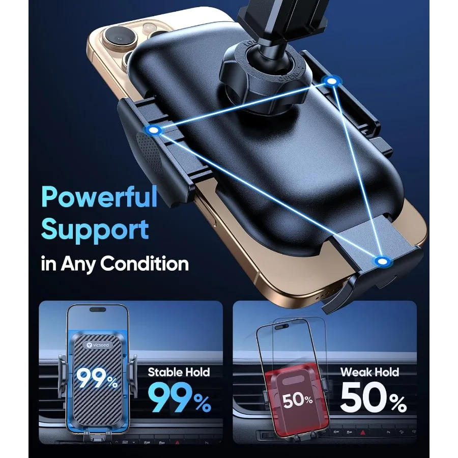 حامل هاتف السيارة من الدرجة العسكرية الحقيقية مع قوة شفط 95+ رطل لفتحة القيادة الأمامية قابلة للتعديل عالمية M