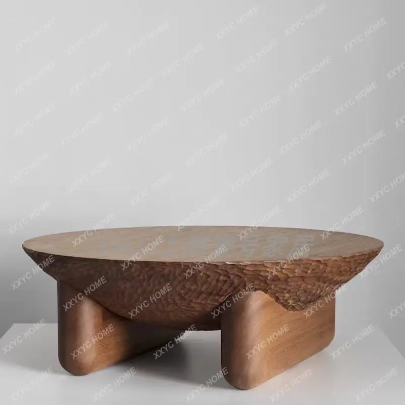 

Medieval solid wood round coffee table living room hand-carved coffee table