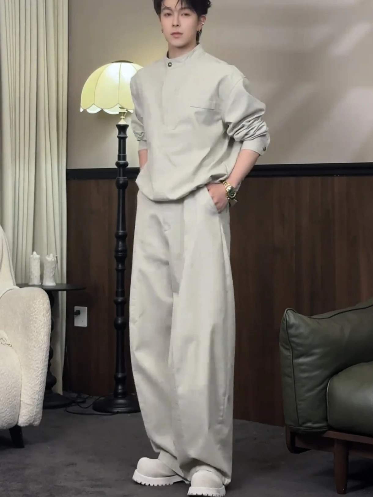 

Spring New Arrival Men's Simple Fashion Stand Collar Jacket And Pants Two-Piece Set Cotton Blend Fabric Long Sleeves