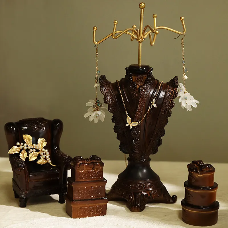 Jewelry display stand Brown plaster retro shape Necklace stand Ring tray Jewelry display shooting props