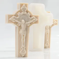 Passione di gesù statua candela stampo in Silicone fai da te gesù croce scultura astratta gesso candela stampo in resina decorazioni per la casa redemer