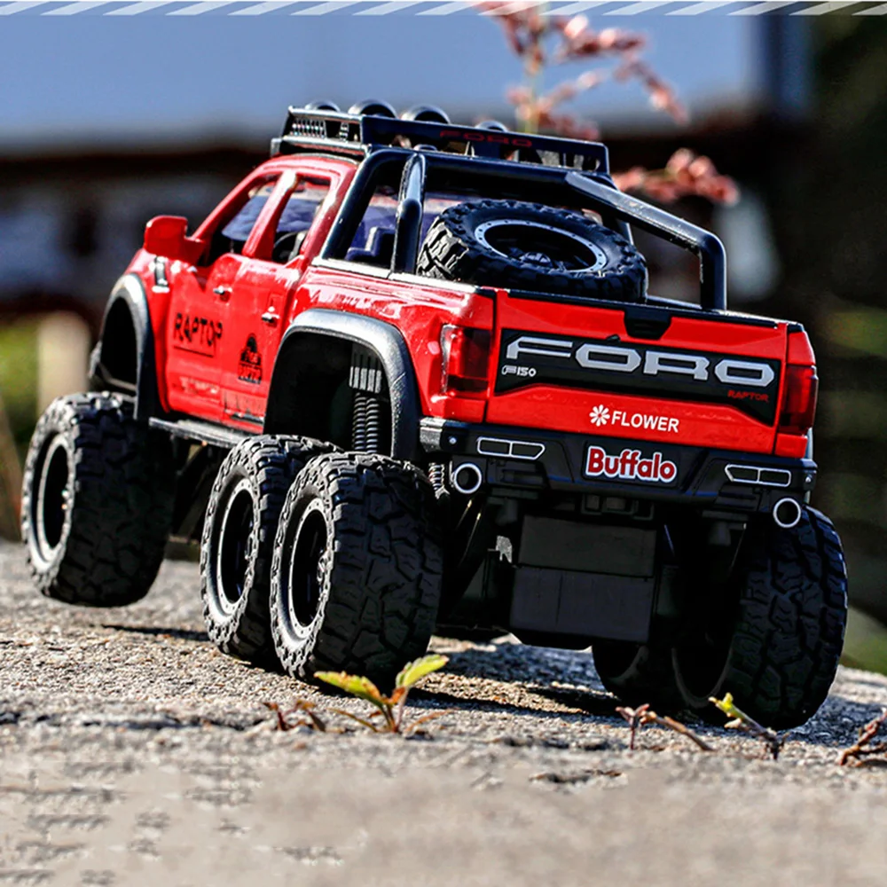 1:28 F150 6x6 ของเล่นโลหะผสมรถยนต์Diecastรุ่น 6 ประตูเปิดOff-Roadล้อดึงกลับMiniatureยานพาหนะสําหรับชายวันเกิด...