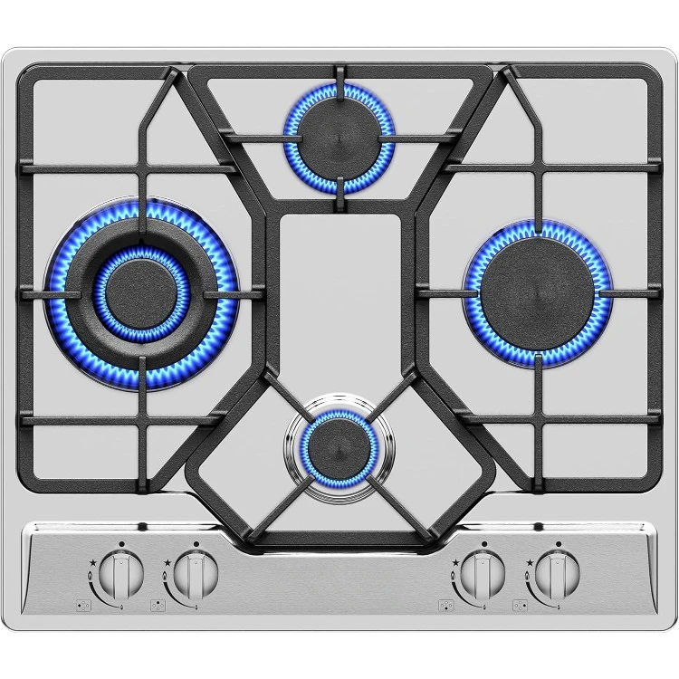 24 Inch Gas Cooktop Professional 4 Italy Sabaf Burners Stove Top Certified with Thermocouple Protection in Stainless Steel