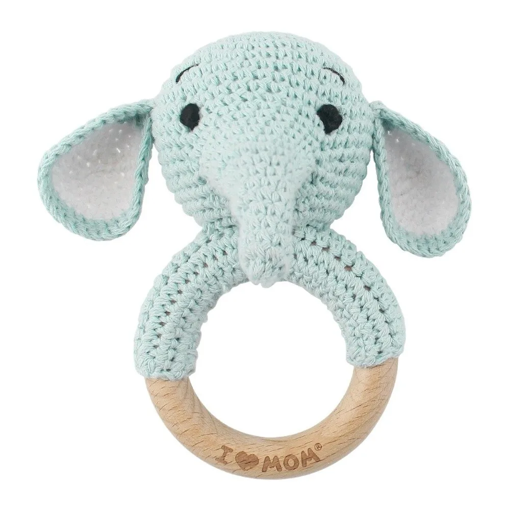 Lion, Panda, Elephant Rattle Koala, Fox, Hippopotamus Animal-shaped Crochet Animal Rattle Wooden Ring Crochet Material