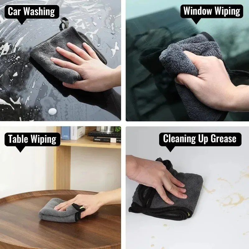 1-12PCS Microfiber Cleaning Towels Car Cleaning Detailing Drying Cloths Thickened Window Glass Washing Towel Auto Wash Supplies