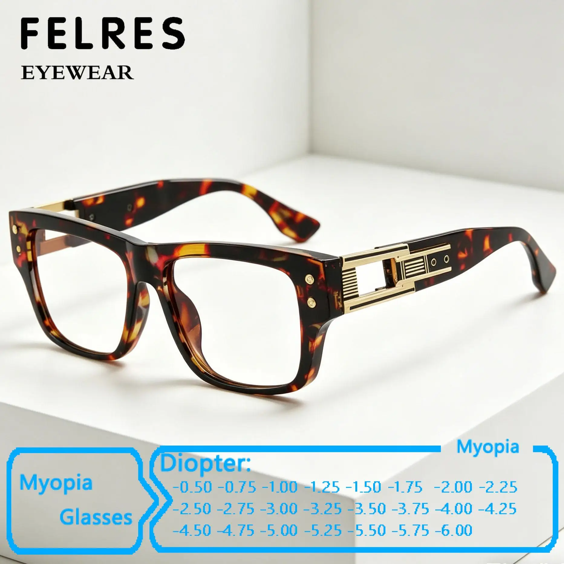 Square Large Frame Anti Blue Light Myopia Glasses Men Women Outdoor Driving Finished Clear Nearsighted Eyewear Negative Diopter