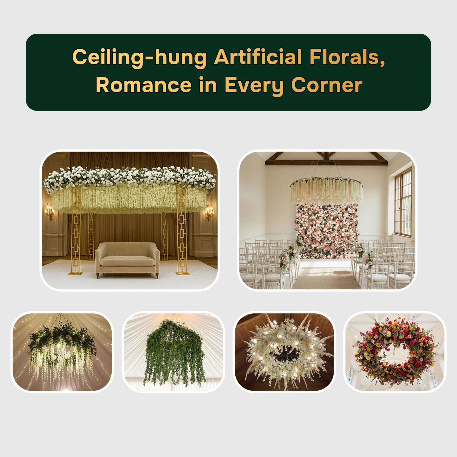 2026 Luxury Event Decor Custom Hanging Floral Installation Vibrant Orange Rose Ceiling Centerpiece for Gala