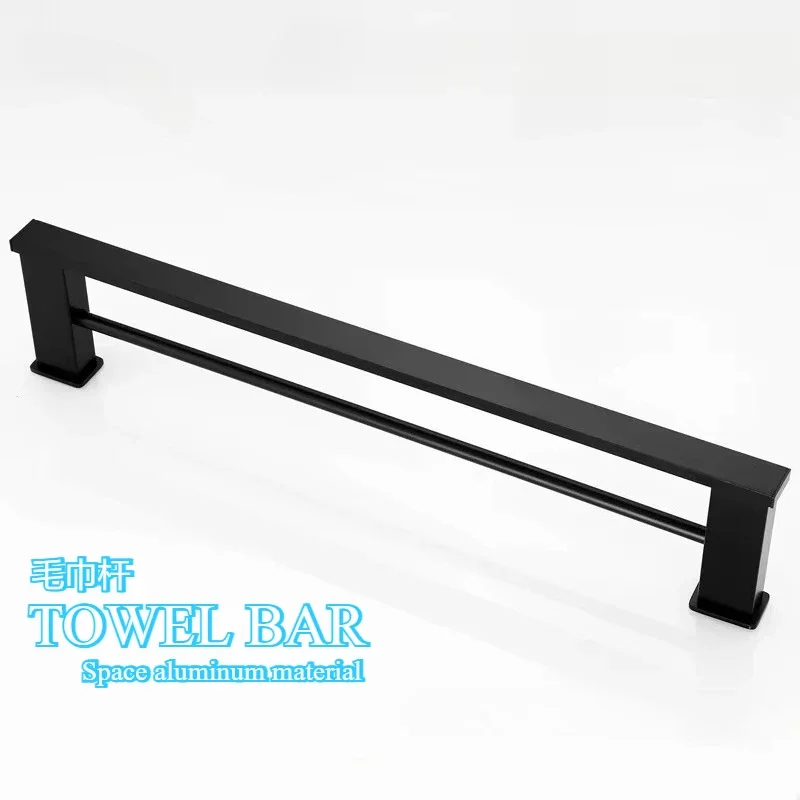 Thickened Black Aluminum Bathroom Towel Rack Wall-Mounted Hanging Storage Organizer for Bathrooms