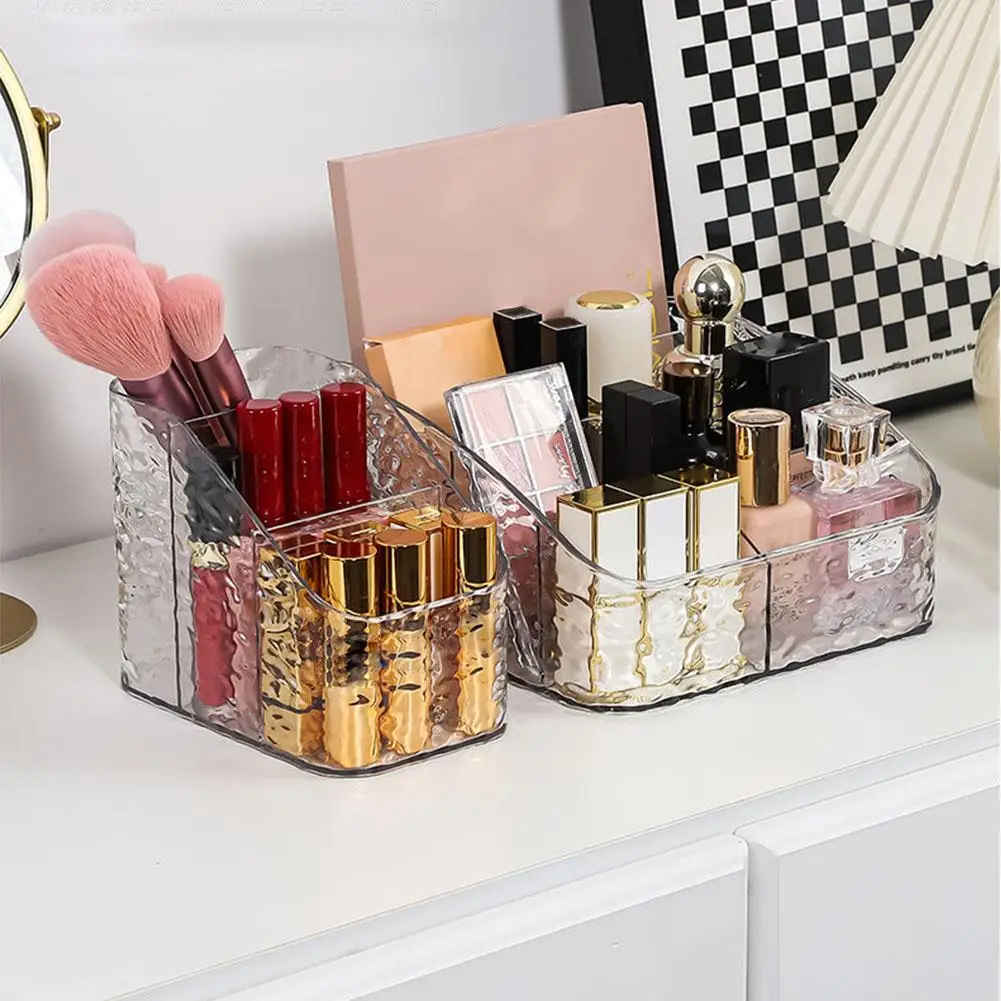 Large Capacity Acrylic Wave Cosmetic Organizer Water Ripple Makeup Storage Box For Vanity Desk, Lipstick Skincare Brush Holder