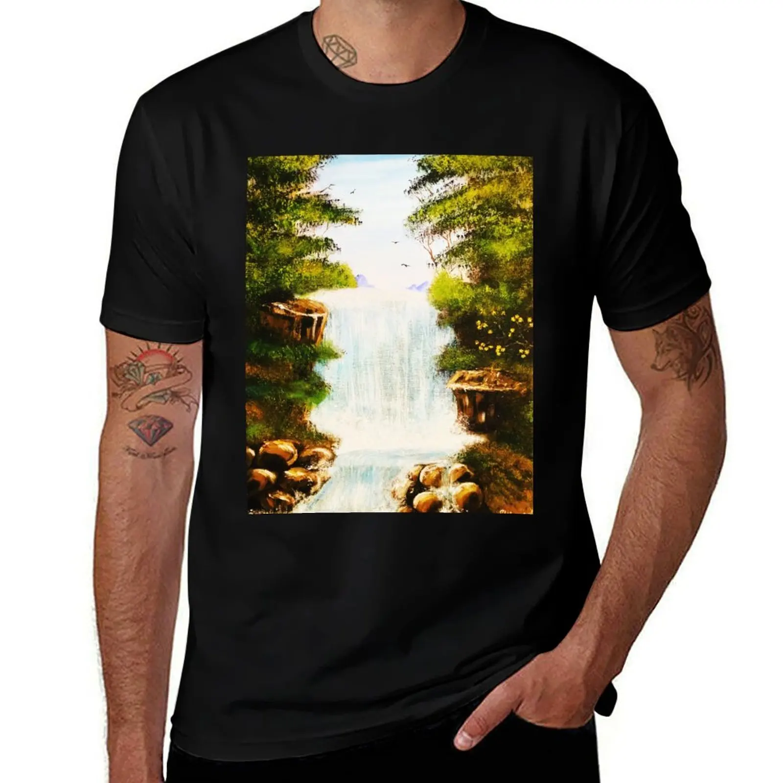 Serene Waterfall T-Shirt Big Size Loose Fit Tee Shirt