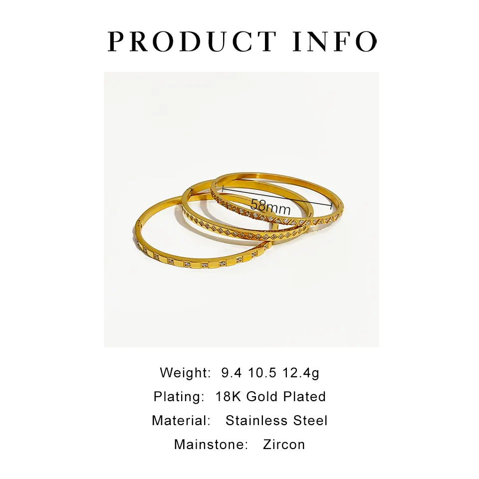 GHIDBK Water Resistant Stainless Steel 18K Pvd Gold Plated Pave Round Zircon Stackable Wrist Bangle Bracelets Women Fashion gift
