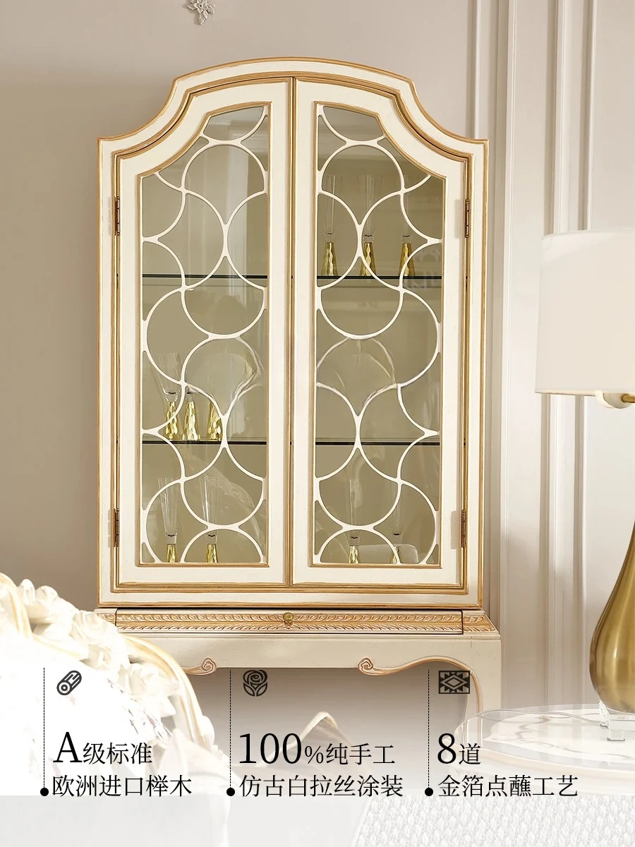 JJLight Luxury Decorative Cabinet Solid Wood Gold Foil Display Cabinet European Glass Wine Flat Villa Side Cabinet