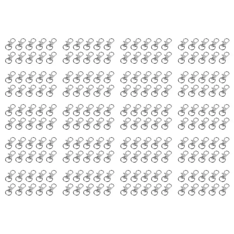AS94-200Pcs Metal Clasp Swivel Trigger Clips Snap Hooks Key Ring Bags DIY Craft Silver