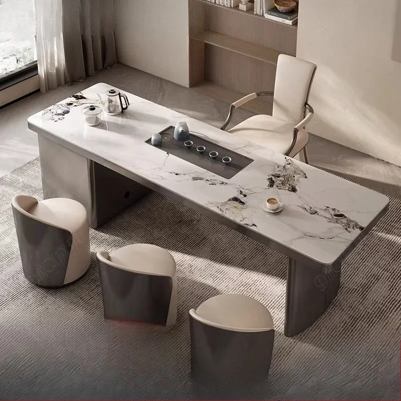 Integrated combination of stone tea table and teapot, light luxury Italian tea table