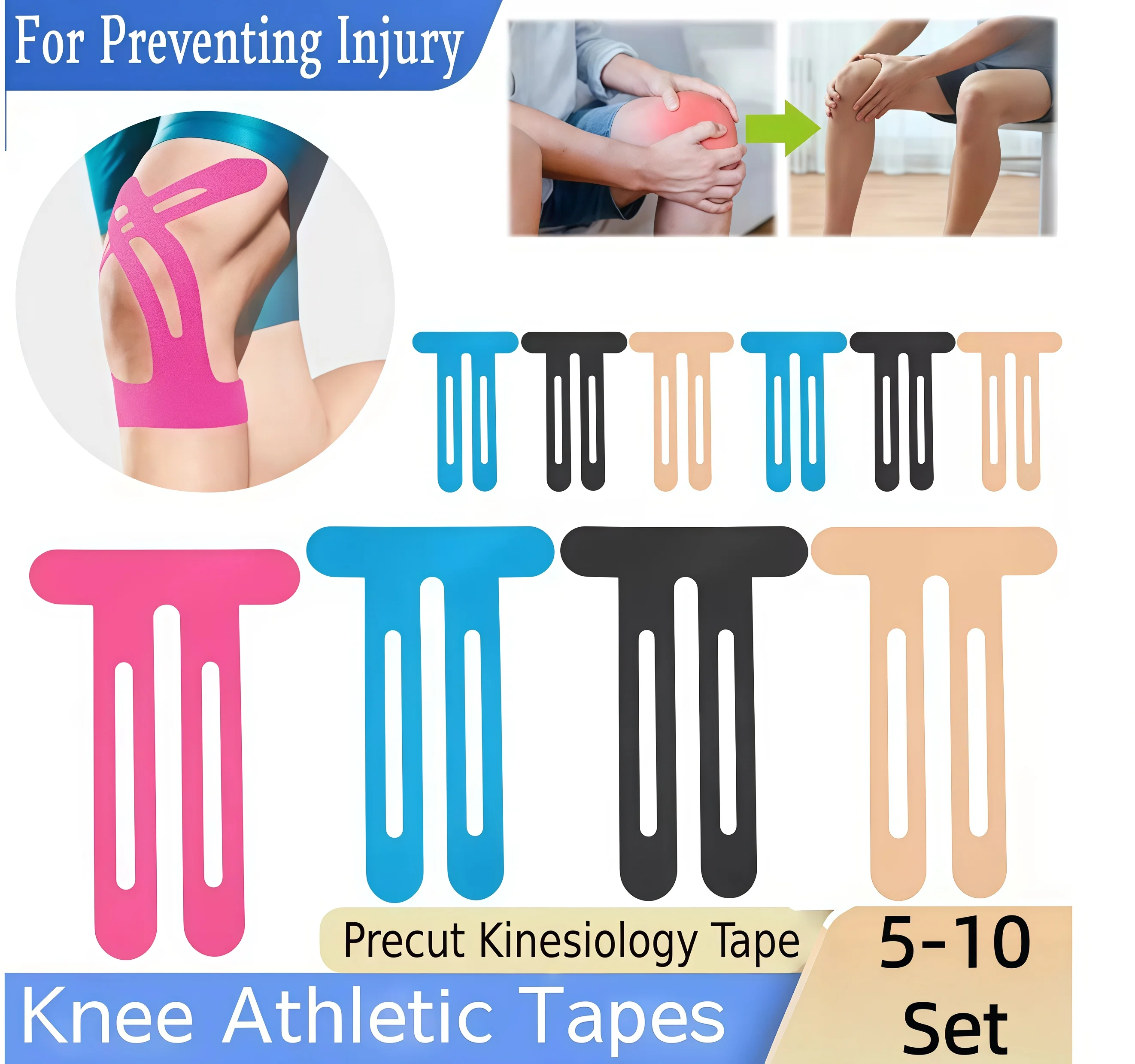 10 Stück vorgeschnittene Kniebandagen, Muskelbandagen – Marathon Sports spezialisierte Beinmuskel-Stützbandage für Sportler – Detail 1