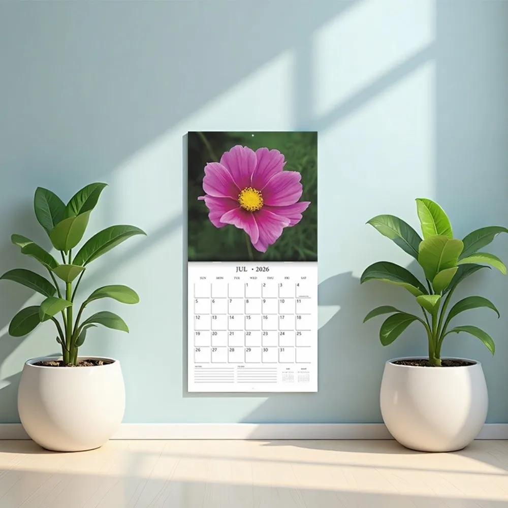 

12 Month Flowers Themed Wall Calendar Thick Paper Decorative Floral Design Calendar Wall Hanging 2026 Calendar Household Scenes