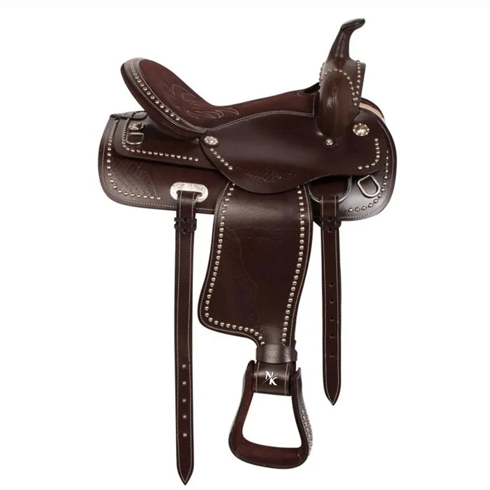 Sale Traditional Western Saddle Handmade Carved Leather Ranch Riding Saddle Denim Harness Set Riding Equipment Sporting Goods