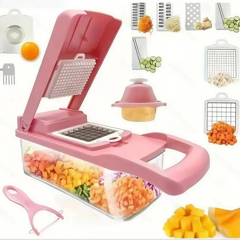 

16-Piece Multi-Function Kitchen Slicer Set with Grating/Dicing/Spiral Blades, Stainless Steel Potato Cutter and Grater