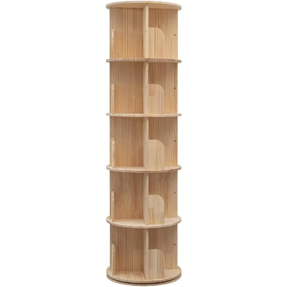 

360 Display 5 Tier Floor Standing Bookcase Storage Rack for Kids&Adult, Wood Narrow Book Shelf Organizer