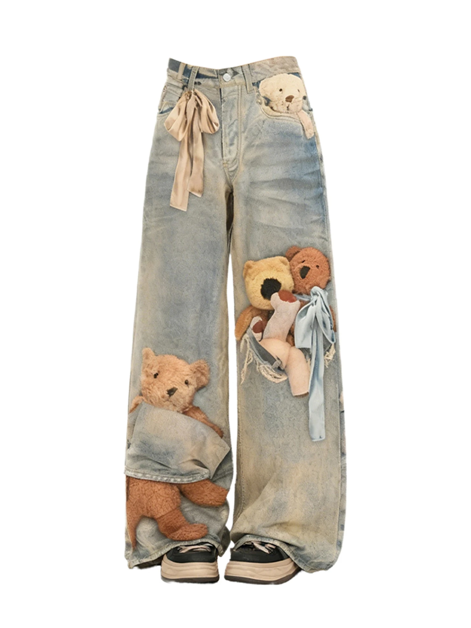 

Women Blue Pattern Graffiti Jeans Japandi Style Oversize Y2k Jean Pants Vintage Harajuku Baggy Denim Trouser Alternative Clothes