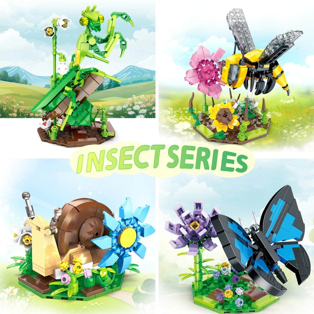 Creative Insect Building Blocks Set Bee Mantis Butterfly Snail DIY Assembly Educational Puzzle Toy for Kids Boys Girls Gift