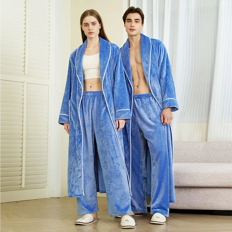 Couples Warm Pajamas Velvet Extended Robe Coral Velvet Set Morning Bathrobe Home Clothes Long Winter Pajamas
