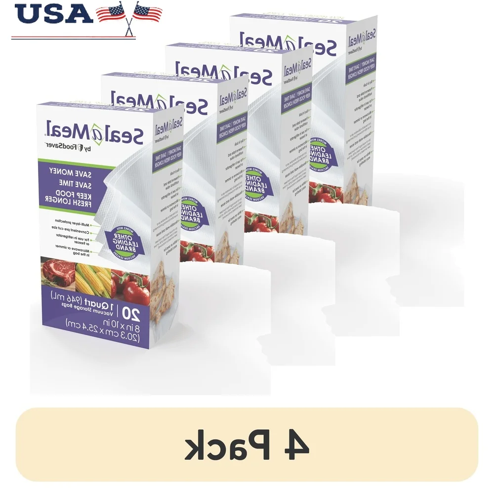 

4 Pack 1 Quart Vacuum Seal Bags Precut Food Storage Durable Puncture Resistant Airtight Seal Ideal Freezer Pantry Sous Vide