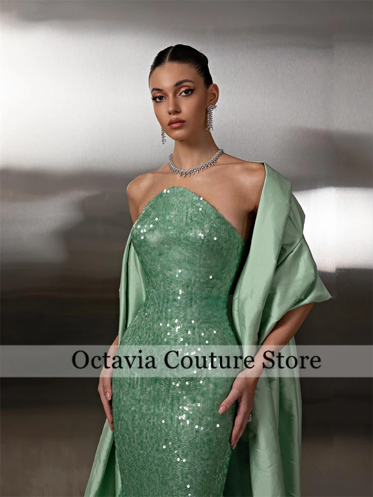Romagic Elegant Strapless Detachable Shawl Women Evening Party Dresses Sequin Flowing Sleeves Birthday Prom Dress 2025