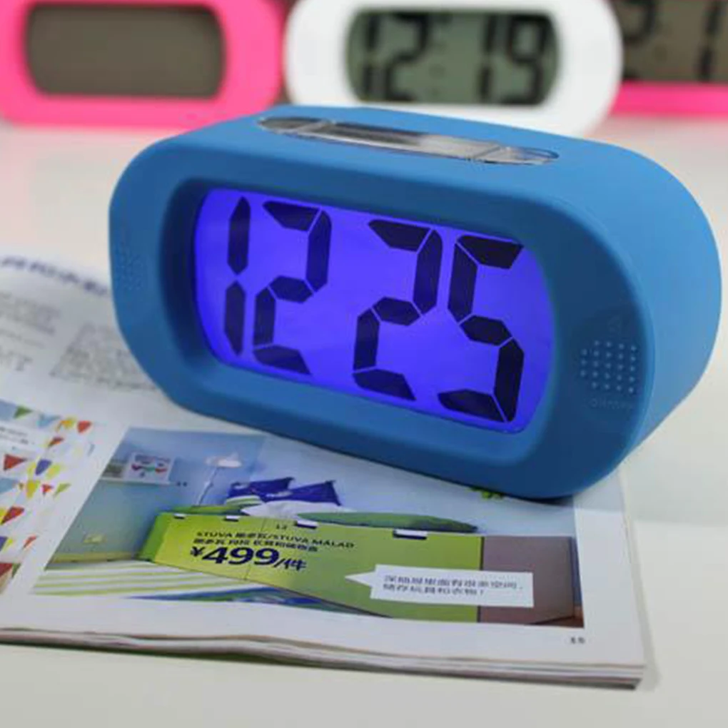 LED Alarm Clock Night Light Table Silicone Shell Bell Home Travel