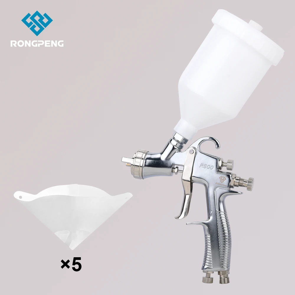 RONGPENG Professional R500 LVLP Spray Gun + 5 Paper Funnels Designed For Water Based Oil Paint Work Flawless Smooth Even Spray